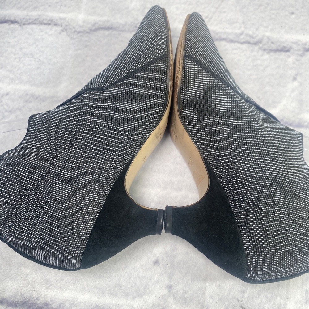 Sesto Meucci 5.5M Kitten Heel Pumps‎ Pointed Toe Black Silver Stretch Scalloped - Picture 6 of 11